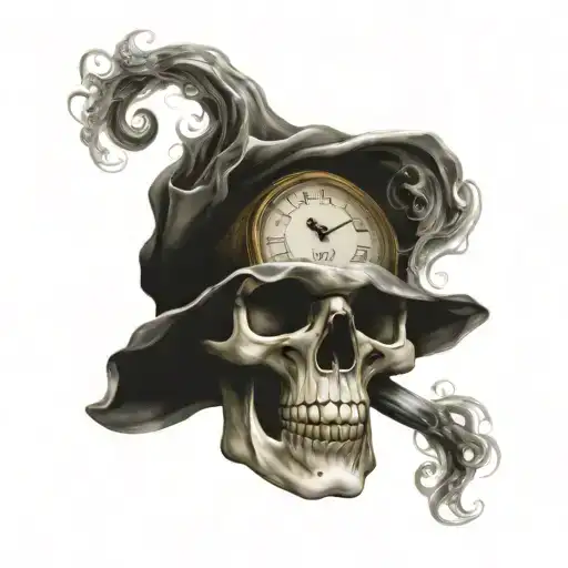 Skull With Smoke And Clock