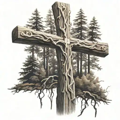 Wooden Cross In A Forest