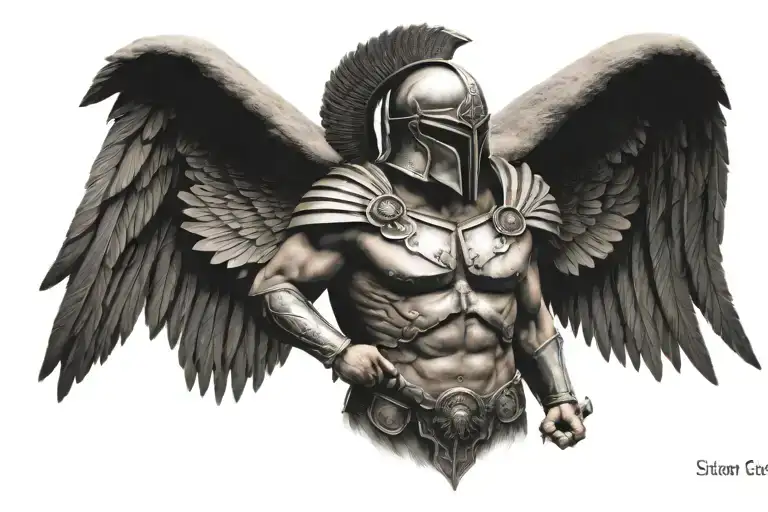 Spartan With Wide Wings Back Tattoo Design