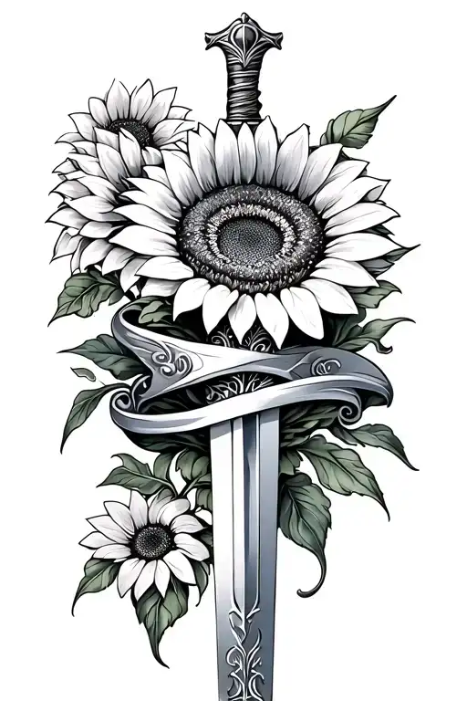 Sword With A Sunflowers Wraping Around It Luminous Points