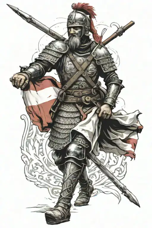 Polish Hussa Warrior With Polish Flag Intertwined