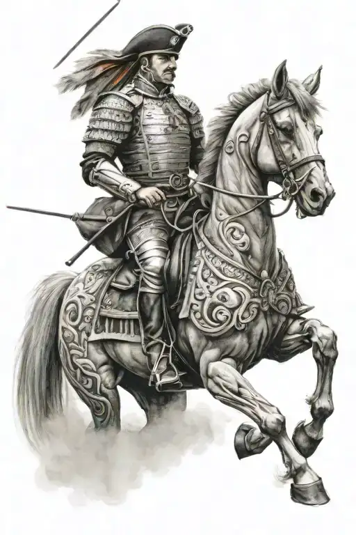 Hyper Realistic Polish Hussar Warrior Riding A Horse