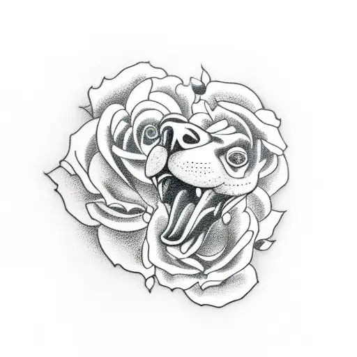 Bear Snarling With Roses