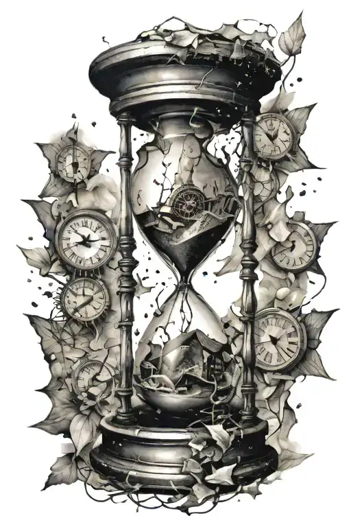 Shattered Hourglass With Clocks Inside Symbolizing Time