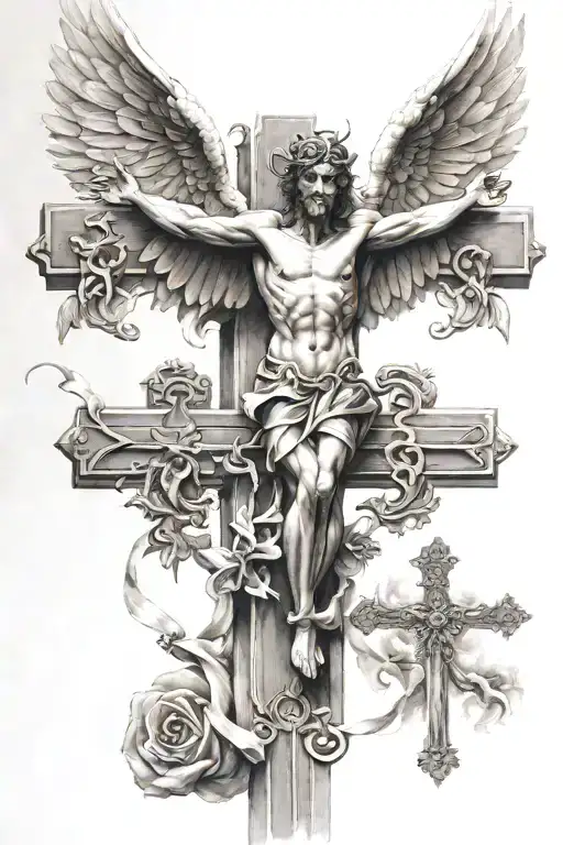 Big Cross And Angel Looking