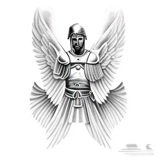 Greek Warrior Angel With Pain In His Heart Tattoo
