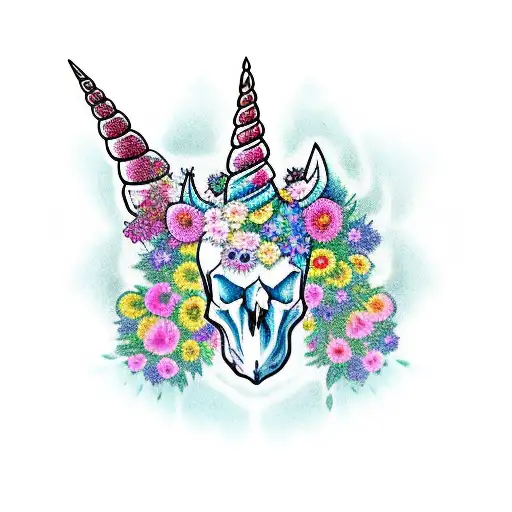 Unicorn Skull With Flowers