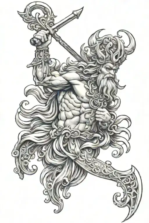 Poseidon Upper Body With Trident That Ties Into Polynesian Fish Hook