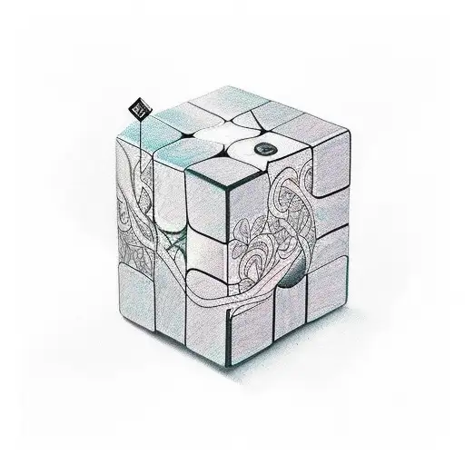 Color Tattoo Design Of A Solved Rubiks Cube Surrounded By Vines