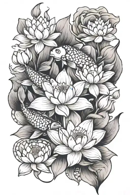 Lotus And Koi Fish