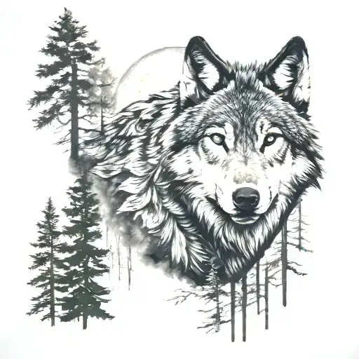 Wolf In Forest Moon