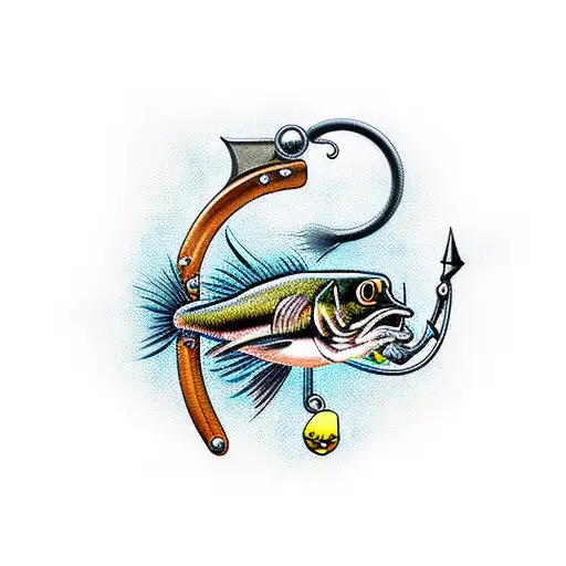 Jolly Roger With Fishing Rods And Hooks