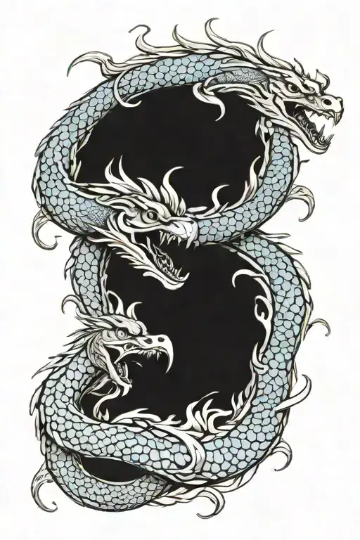 Sea Serpent Coiled Snake And A Phoenix Fighting Each Other