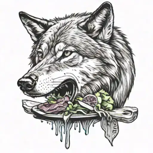 A Wolf Eating Meat New Blood