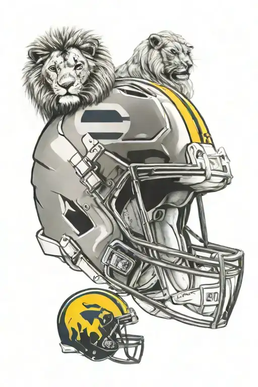 Lion And Michigan Football Helmet