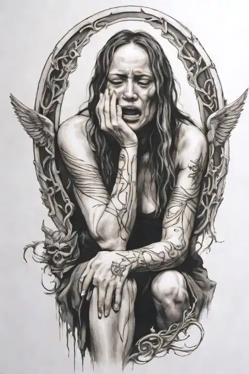 Death Angel Crying Woman Sitting