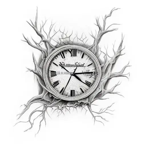 Broken Clock With Tree Roots Coming Through It