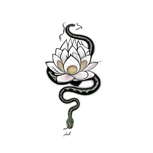 A Snake And A Lotus Flower