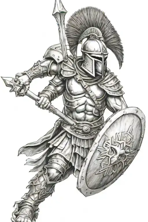 Spartan Warrior With Spear And Shield