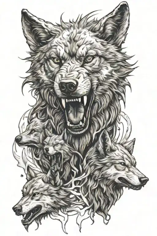 God With Angry Wolf Howling Wolf Surrounded