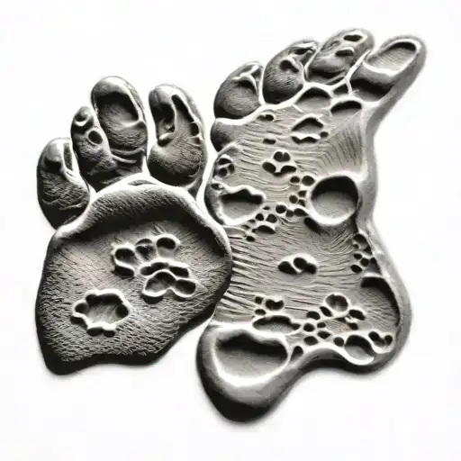 Dog Paw Print And Human Footprint