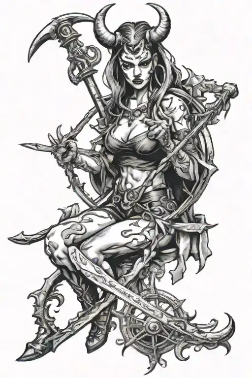Female Devil Holding A Scythe