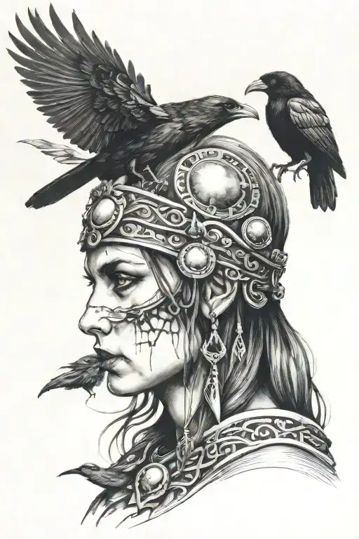 Morrigan Goddess With Head Of A Crow As A Head Piece