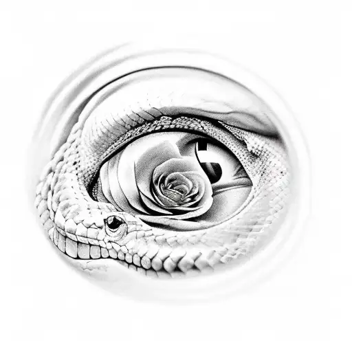 A Detailed Snake Going Throught The Eye Of A Skull With Roses