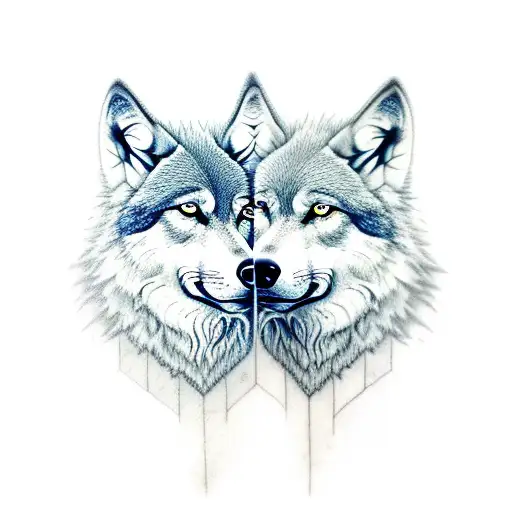 Two Wolf One With A Sun Another With A Moon