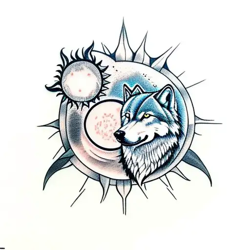 Two Wolf One With A Sun Another With A Moon