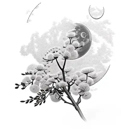 Mimosa Flowers And Moon