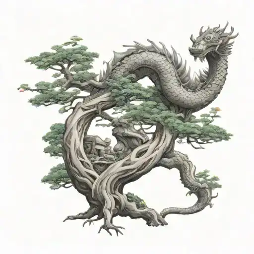 Bonsai Tree And Dragon Intertwined