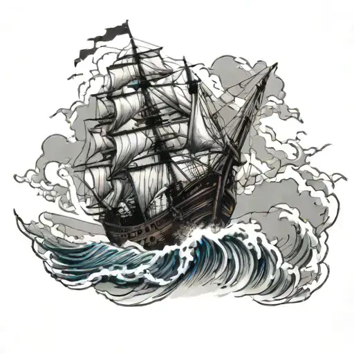 Pirate Ship Sailing Through Stormy