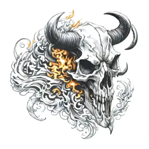 Bull Skull And Flames Coming