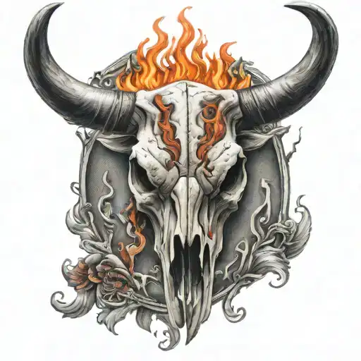 Bull Skull With A Few Flames