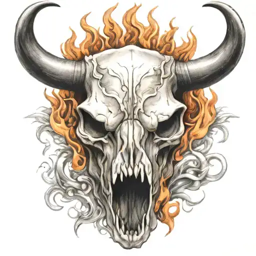 Bull Skull With A Few Flames