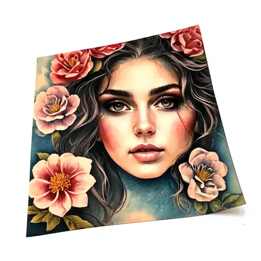 Female Face With Flowers