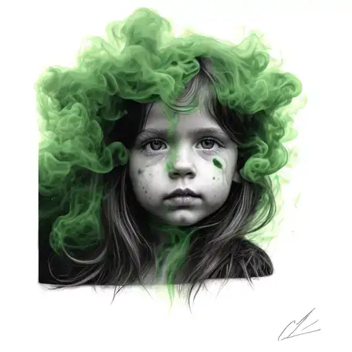 My Girl's Photo With The Background Of The Smoke In Green Graphite
