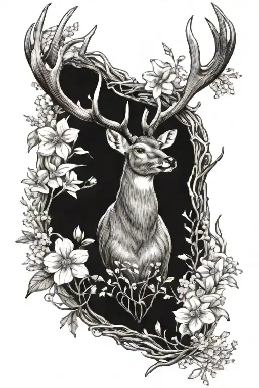 Deer Antlers With Wildflowers