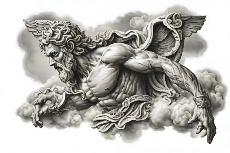 Zeus On Cloud Background With Lightings