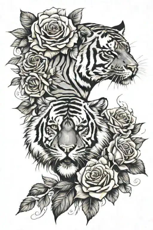 Roses And Tiger And Eye Surrounded