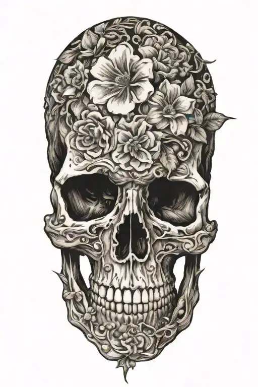 Skull And Flowers To Represent Life And Death