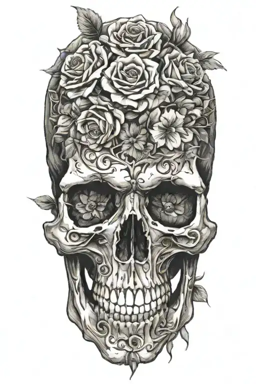 Skull And Flowers To Represent Life And Death