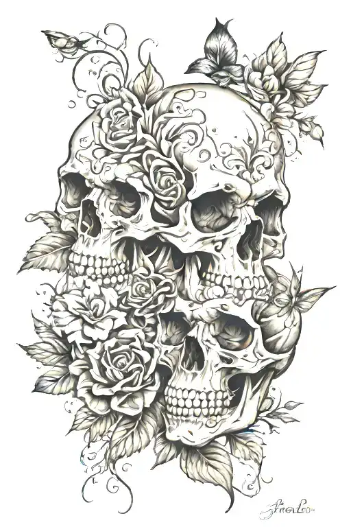 Skull And Flowers To Represent Life And Death