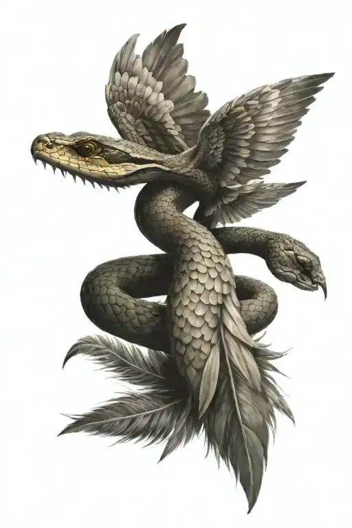 Snake With Feathers And Wings Spread