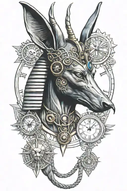 Anubis With Clock Above Eye Of Ra Under Egyptian God