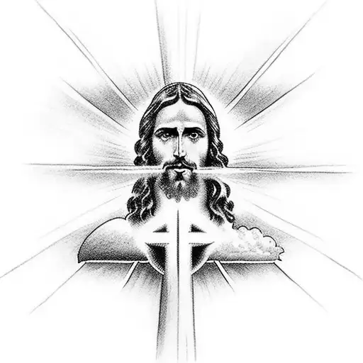 Jesus On A Cross With A Cloud Like Background And Heaven Gates Behind Him For Your Chest