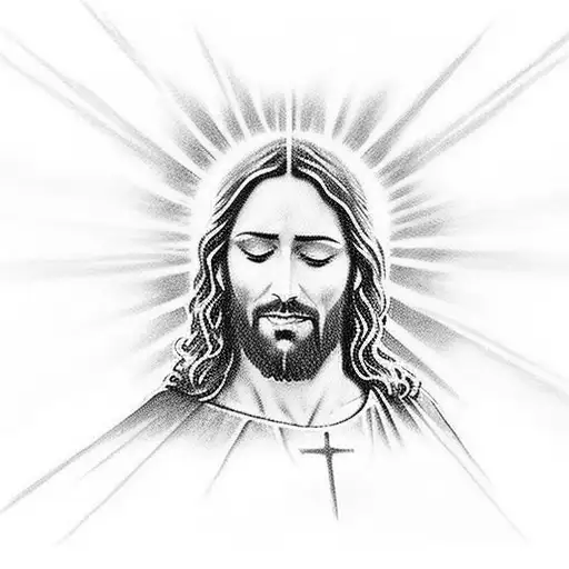 Jesus Nailed On A Cross With A Cloud Like Background And Heaven Gates Behind Him For Your Chest