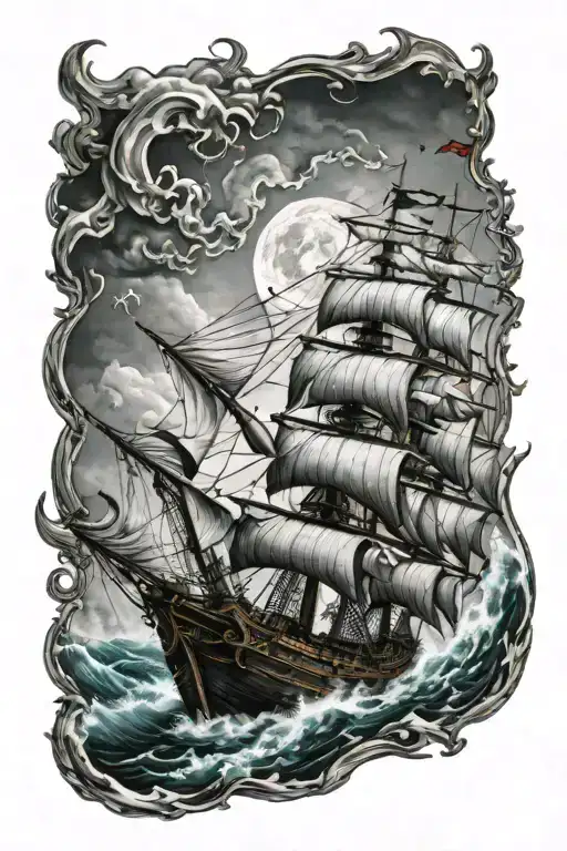 Pirate Ghost Ship Sailing Through Stormy Seas