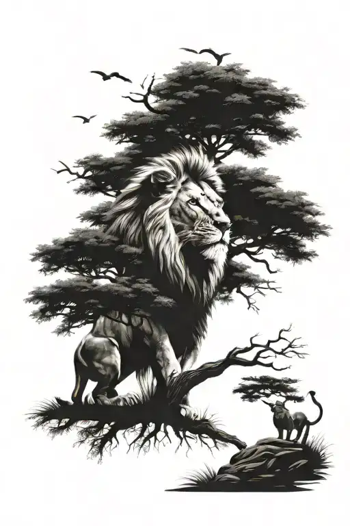 Lion King With Tree Surrounded